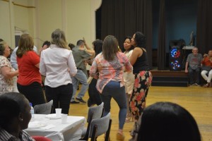 Parishioners dancing to the Latin beat