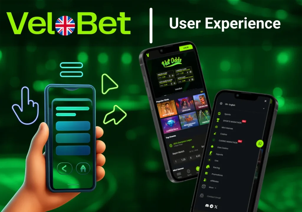User experience and navigation inside the VeloBet mobile app